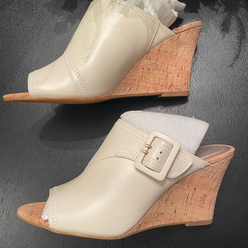 Y2K Cork Wedge Peep Toe Mules 8.5 by Tahiti